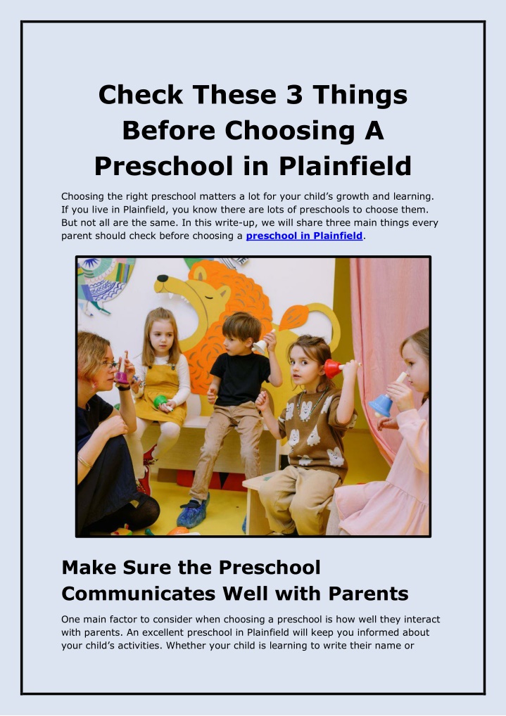 PPT - Check These 3 Things Before Choosing A Preschool in Plainfield