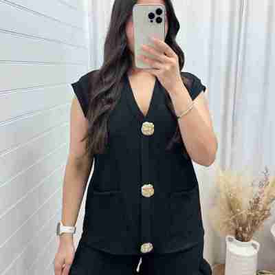 Gold Button Cheesecloth Waistcoat and Shorts Co-Ord Profile Picture