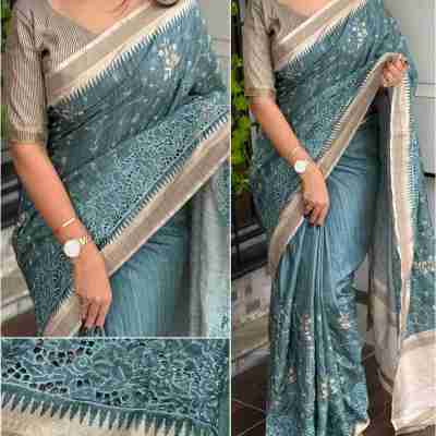 Stunning Tussar Cotton Saree with Embroidery & Zari Border Profile Picture