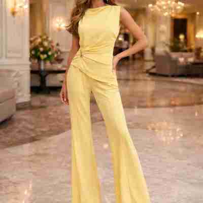 Elegant Sleeveless Draped Top With Wide Leg Trouser Profile Picture