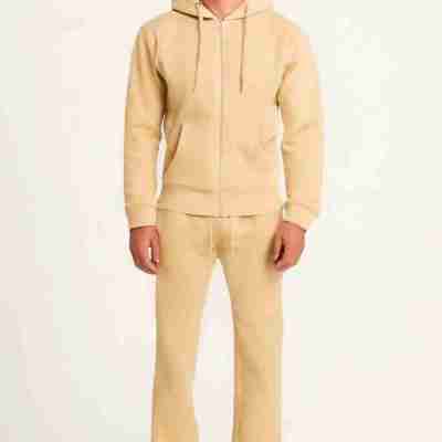 Beige Fleece Jogging Pockets Bottoms Plain Tracksuit Profile Picture