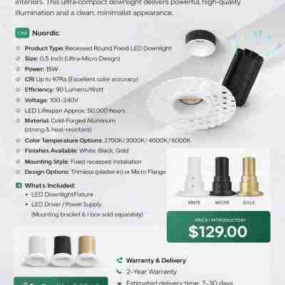 0.5 Inch Recessed Round Fixed Downlight Profile Picture