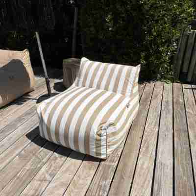 Pouf fauteuil extérieur Dreamer rayures Sable – Blanc Profile Picture