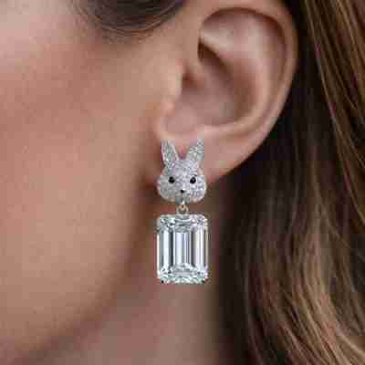 5.00 Carat Emerald Cut Moissanite Bunny Drop Earrings in 925 Sterling Silver Profile Picture
